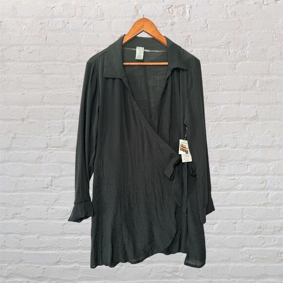 Time & Tru Black Coverup Long Sleeve Lightweight Swimwear Tie Closure Small NWT - Picture 1 of 10